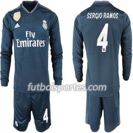 Camisetas Real Madrid SERGIO RAMOS 4 Niño Segunda Equipacion 2018/2019 Manga Larga
